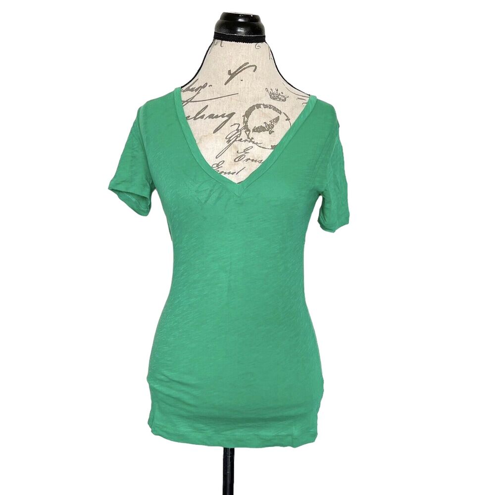 J Crew Womens Blouse Size XS Vintage 100% Cotton Green V Neckline Christmas